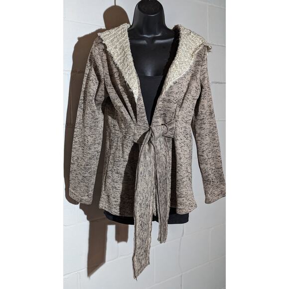 Simply Noelle Hooded Tie Front Cardigan Coat Jacket Textured Knit Small Medium - Picture 1 of 5